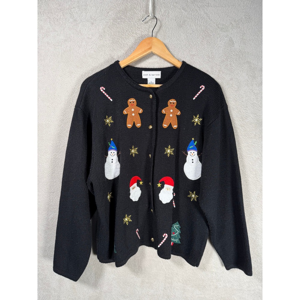 Croft & Barrow Black Christmas Cardigan Embroidered Holiday Sweater Women's XL